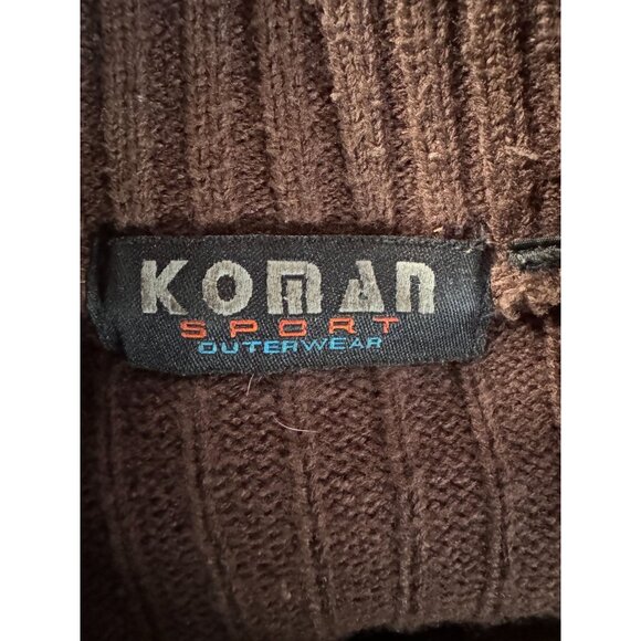 VTG 80s Koman Sport Patchwork Sweater Brown & Tan Ribbed Knit Mens L Blemish - Picture 5 of 16